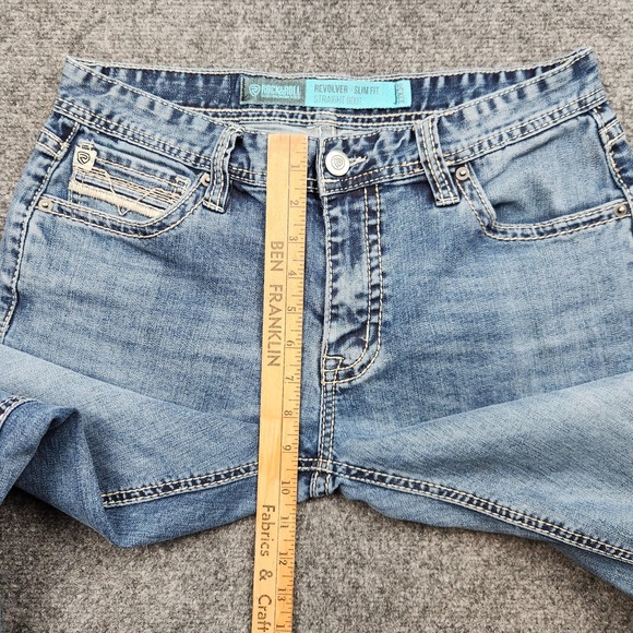 Rock & Roll Denim Jeans Mens 32x34 Blue Light Wash Revolver Slim Fit Bootcut - Picture 5 of 9